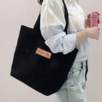 Doco home products canvas bag female ins handbag simple large capacity shoulder bag art fashion canvas bag Japanese environmental protection shopping storage bag female college student black - Image 7