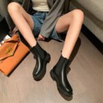 ZHR women's boots simple and versatile thick-soled heightening Chelsea boots women's fashion elastic stitching flat bottom boots women's temperament commuting slip-on boots women's comfortable skin-friendly BL87 - Image 5