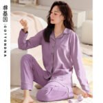 Cotton Gene 100% Cotton Pajamas Women's Autumn and Winter Cardigan Button Up Cotton Cotton Cotton Comfortable Long-sleeved Home Service Ladies Pajamas JJ808