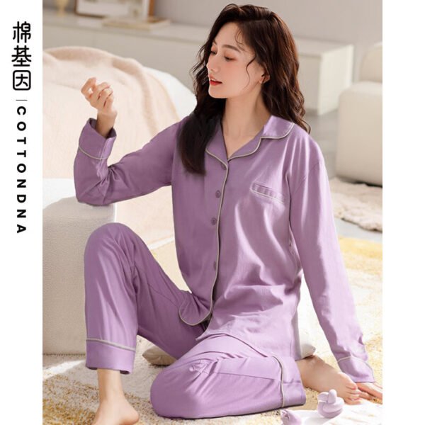Cotton Gene 100% Cotton Pajamas Women's Autumn and Winter Cardigan Button Up Cotton Cotton Cotton Comfortable Long-sleeved Home Service Ladies Pajamas JJ808