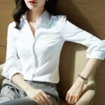 Queen of the sparrow V-neck professional shirt female autumn and winter new long-sleeved temperament formal wear large lapel bottoming thin black shirt female - Image 2