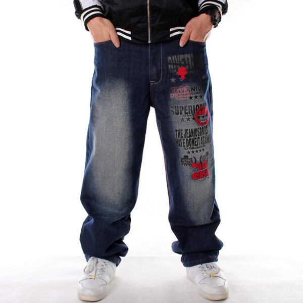European and American trend hip-hop jeans plus size men's HIPHOP hip-hop wash embroidery loose casual skateboard pants