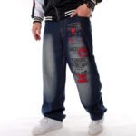 European and American trend hip-hop jeans plus size men's HIPHOP hip-hop wash embroidery loose casual skateboard pants - Image 3