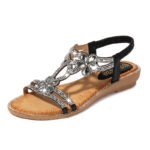 Women shoes new style rhinestone flower sandals cross-border plus size women's sandals travel wedge shoes