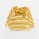 Spring children's clothing new long-sleeved girls t-shirt cotton striped top girl baby bow bottoming shirt