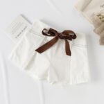 INS wind children's pants girls cotton pleated pants children's bow shorts summer outer pants Korean version one piece