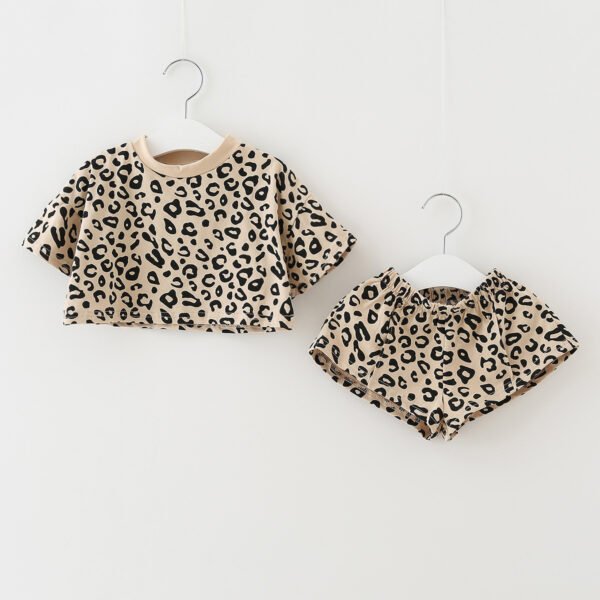 Children's clothing one-piece summer new girls' Korean version of the leopard print two-piece suit sportswear children's cotton suit