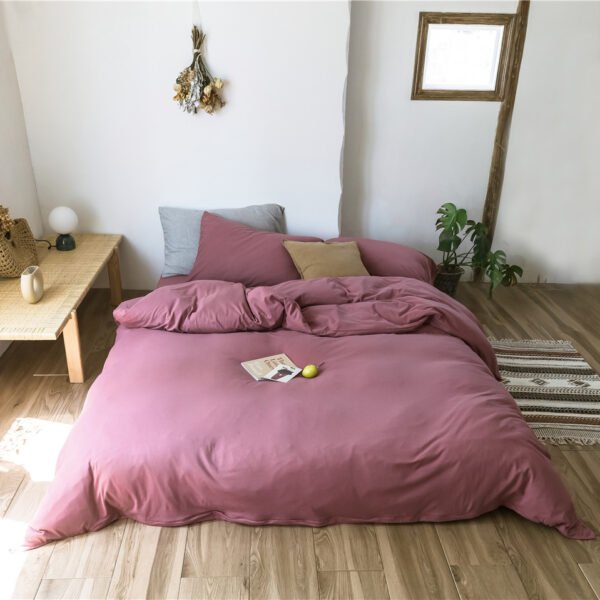 Japanese-style simple unprinted comfortable naked sleeping plain knitted Tianzhu cotton four-piece set full cotton quilt cover sheet bedding
