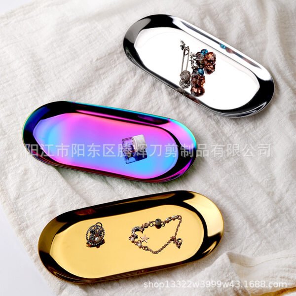Ins wind metal storage plate desktop cosmetics jewelry tray dormitory stainless steel storage plate factory spot