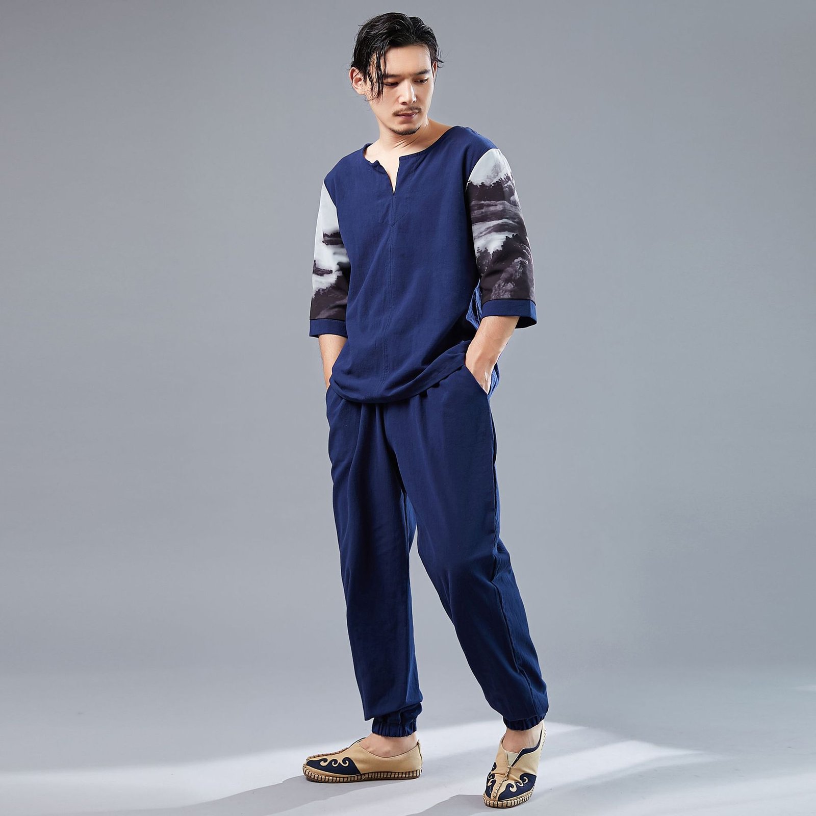 11197023621_782433305.jpg Improved Hanfu cotton and hemp printing suit - Image 1