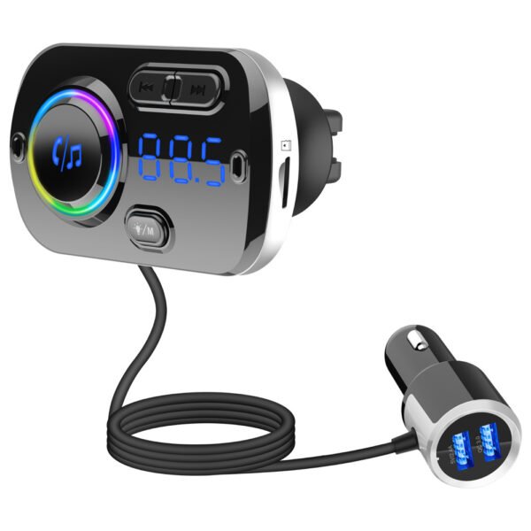Cross-border wholesale QC3.0 fast charge car bluetooth MP3 hands-free player car FM transmitter atmosphere light display