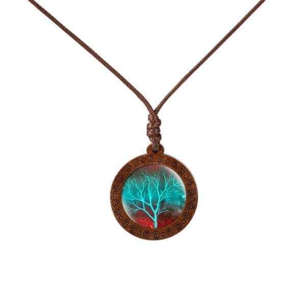 Wish AliExpress popular wood tree of life time gem glass pendant necklace foreign trade jewelry
