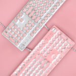 Xinmeng girl pink real mechanical keyboard green axis punk retro round key chocolate office typing game keyboard - Image 3