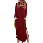 V-neck pocket slit irregular long sleeved dress - Image 2