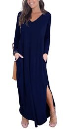 V-neck pocket slit irregular long sleeved dress - Image 6
