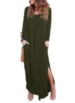 V-neck pocket slit irregular long sleeved dress