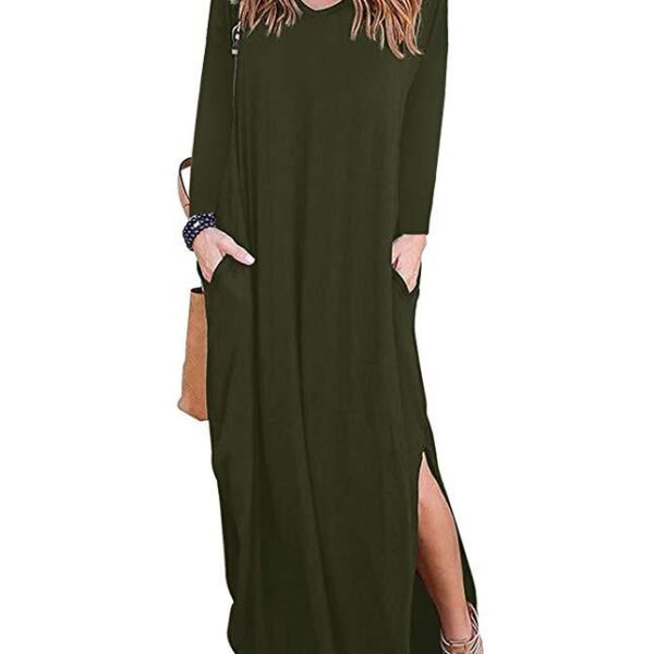 V-neck pocket slit irregular long sleeved dress