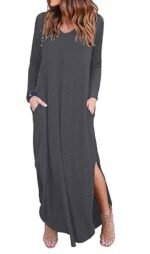 V-neck pocket slit irregular long sleeved dress - Image 5