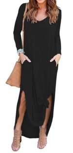 V-neck pocket slit irregular long sleeved dress - Image 4
