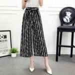 Real shot 2022 new spring and autumn wear casual wide-leg pants black and white striped big-leg pants with wide-leg harem pants tide - Image 4