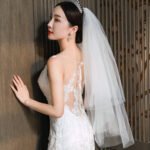 White deer with the same bridal veil satin bow wedding dress curling two-layer shape wedding white collar photo - Image 3