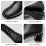 ZHR short boots women's retro British style temperament commuter women's boots fashion trend square toe thick heel boots women's fleece warm thin thin boots women show thin legs CH12A beige 38 - Image 5