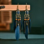 Daisy's new creative retro tassel feather earrings women's long oil drop earrings European and American Bohemian jewelry - Image 2