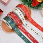 Christmas ribbon spot 1cm small roll ribbon printing logo holiday decoration ribbed belt gift packaging ribbon
