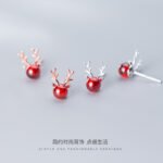 S925 sterling silver pomegranate red elk antler earrings femininity earrings design sense niche fashion 131ED - Image 3
