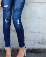 Cross-border hot style European and American foreign trade self-cultivation tassel pleated ripped hole elastic pencil pants jeans women - Image 5