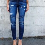 Cross-border hot style European and American foreign trade self-cultivation tassel pleated ripped hole elastic pencil pants jeans women
