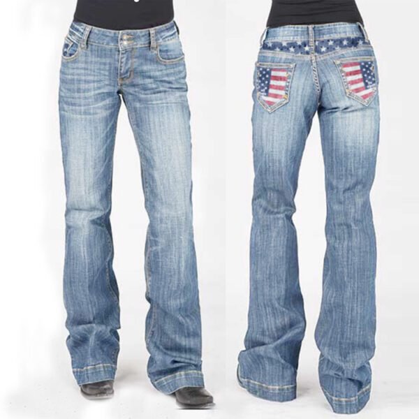 Cross-border sales independent station Europe and the United States AliExpress women's jeans printing slim slim women's denim trousers