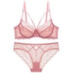 Manufacturers wholesale large size ultra-thin fat mm sexy bra d cup e cup big chest showing small underwear set lace 9243 - Image 5