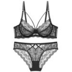 Manufacturers wholesale large size ultra-thin fat mm sexy bra d cup e cup big chest showing small underwear set lace 9243 - Image 4