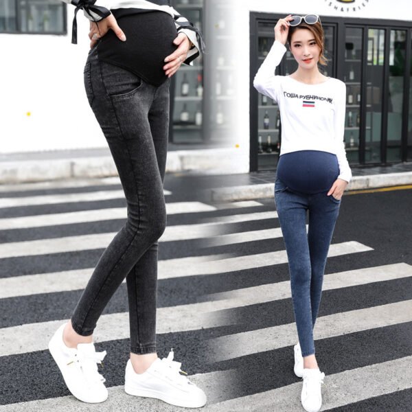 Factory wholesale 2022 spring and autumn new maternity pants wash water small feet belly pants elastic belly support denim trousers
