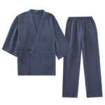 Spring and summer thin cotton yarn double-layer gauze pajamas women's Japanese kimono yukata men's home clothes and wind cardigan tie - Image 5