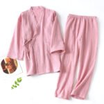 Spring and summer thin cotton yarn double-layer gauze pajamas women's Japanese kimono yukata men's home clothes and wind cardigan tie - Image 9
