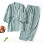 Spring and summer thin cotton yarn double-layer gauze pajamas women's Japanese kimono yukata men's home clothes and wind cardigan tie - Image 6