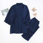 Spring and summer thin cotton yarn double-layer gauze pajamas women's Japanese kimono yukata men's home clothes and wind cardigan tie - Image 8