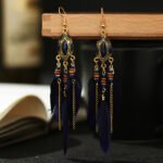 Daisy's new creative retro tassel feather earrings women's long oil drop earrings European and American Bohemian jewelry - Image 8
