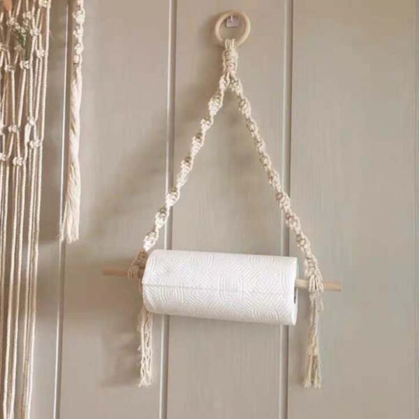 Cross-border hot selling creative paper roll holder kitchen handmade cotton thread weaving punch-free hotel toilet paper holder vertical pendant