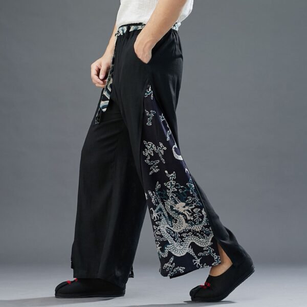 Improved Hanfu retro printed cotton and linen casual pants