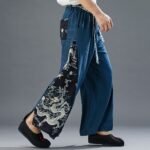 Improved Hanfu retro printed cotton and linen casual pants - Image 5