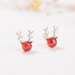 S925 sterling silver pomegranate red elk antler earrings femininity earrings design sense niche fashion 131ED