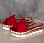 Foreign trade plus size women's shoes one-word sandals and slippers women's outer wear Europe and the United States summer wedge heel bow slippers women's beach sandals - Image 4