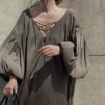 Spot Japanese 2022 spring and summer new tie-up puff sleeve loose dress long skirt - Image 4