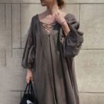 Spot Japanese 2022 spring and summer new tie-up puff sleeve loose dress long skirt