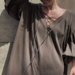 Spot Japanese 2022 spring and summer new tie-up puff sleeve loose dress long skirt - Image 5