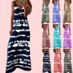 2022 Amazon wish European and American foreign trade cross-border popular women's suspenders horizontal stripes printed vest dress