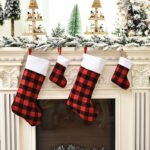 New Cross-border Christmas Decorations Red and Black Plaid Plush Christmas Socks Ornament Gift Gift Candy Bag Pendant